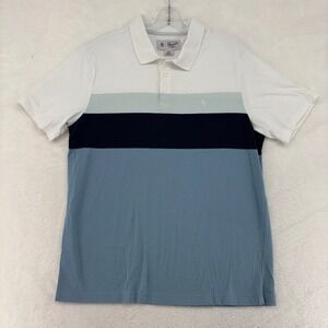 Original Penguin Mens Colorblock Polo Shirt Blue White Cotton OP5230 Large